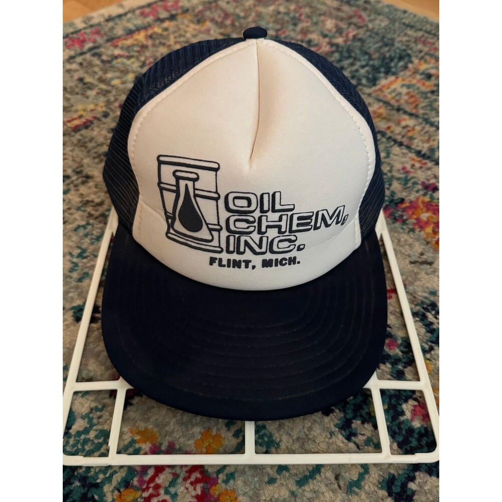 Vintage Sportcap Blue Trucker Hat Oil Chem Inc. Flint Michigan